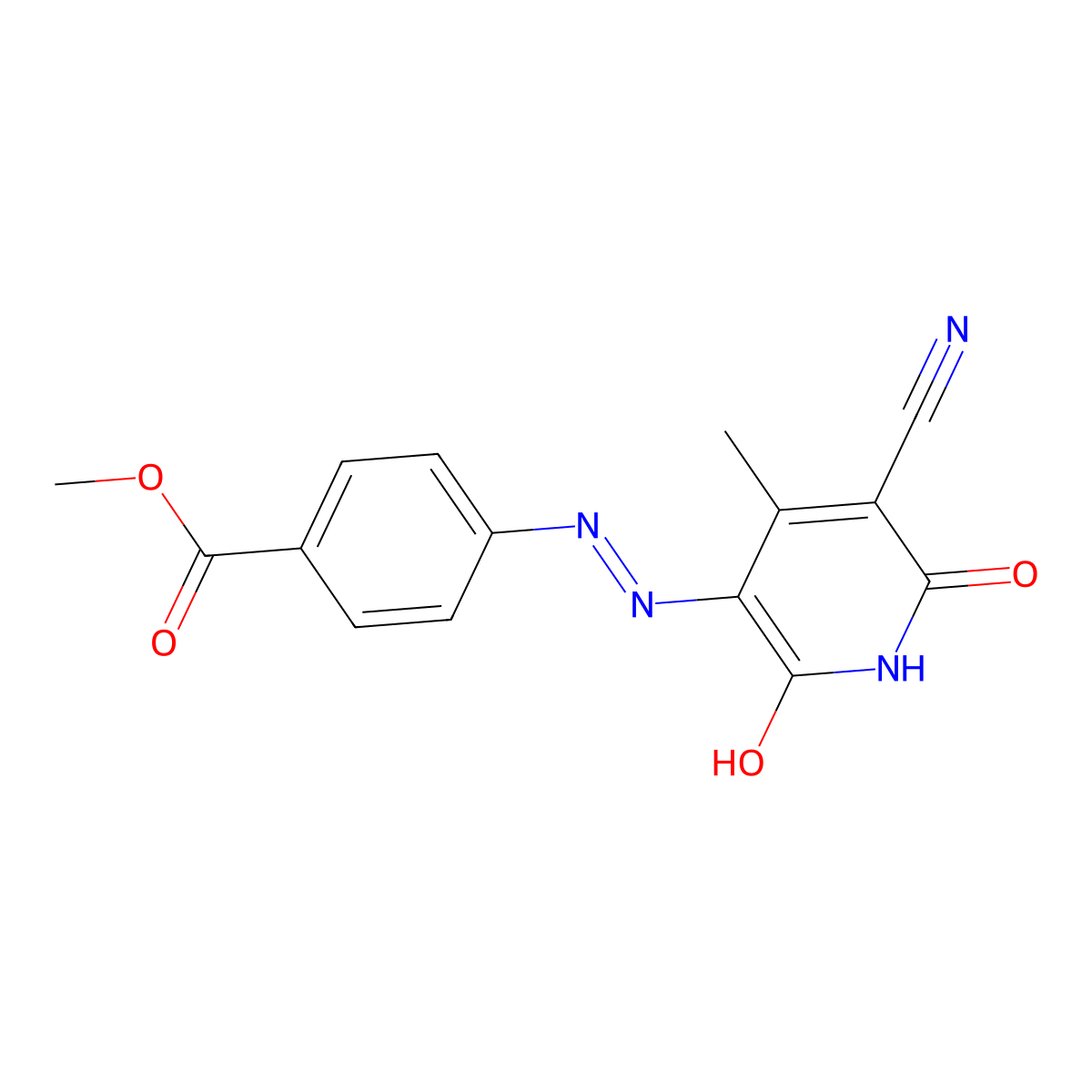 methyl 4-[(2E)-2-(5-cyano-4-methyl-2,6-dioxopyridin-3-ylidene)hydrazinyl]benzoate molecular structure, CAS 845902-00-3