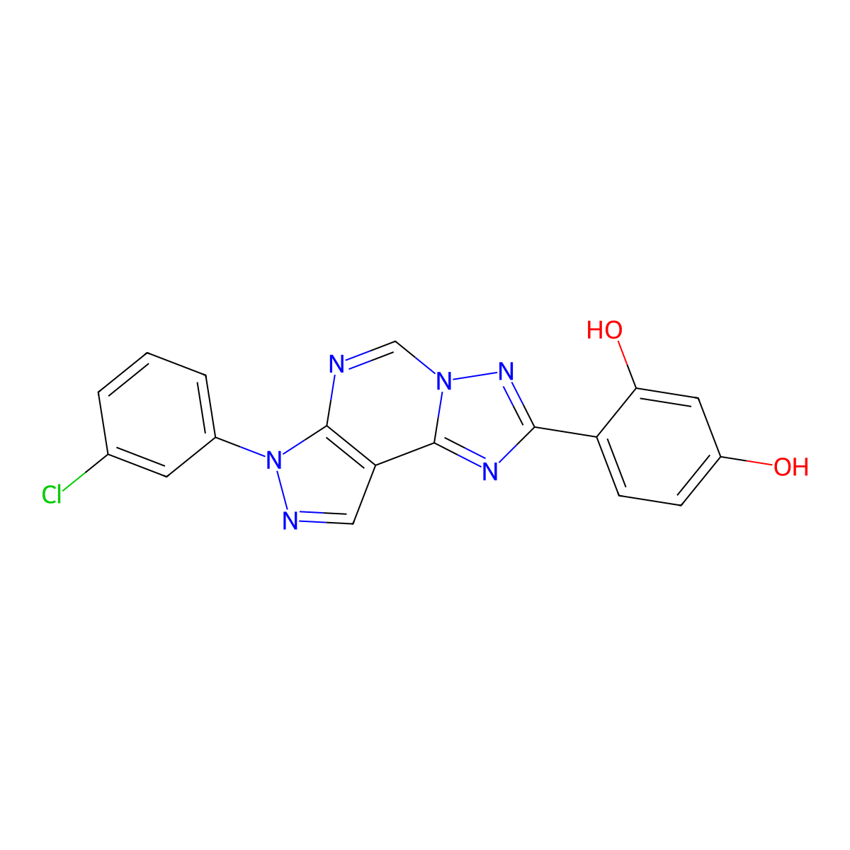 4-[7-(3-chlorophenyl)-7H-pyrazolo[4,3-e][1,2,4]triazolo[1,5-c]pyrimidin-2-yl]benzene-1,3-diol molecular structure, CAS 845902-22-9