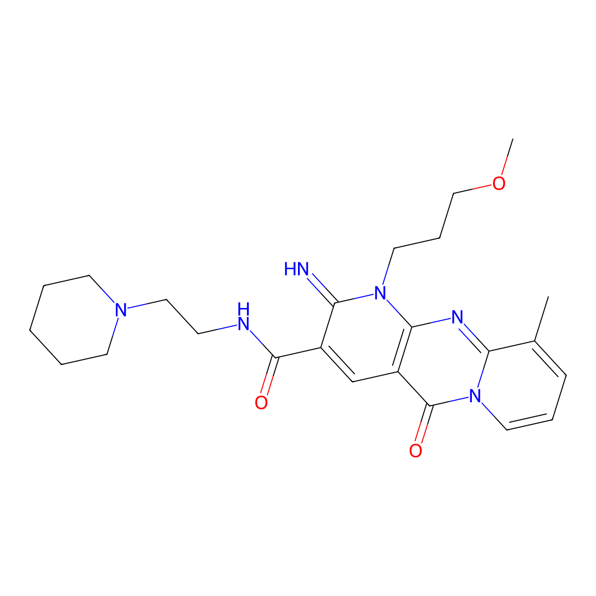 2-imino-1-(3-methoxypropyl)-10-methyl-5-oxo-N~3~-(2-piperidinoethyl)-1,5-dihydro-2H-dipyrido[1,2-a:2,3-d]pyrimidine-3-carboxamide molecular structure, CAS 845902-25-2