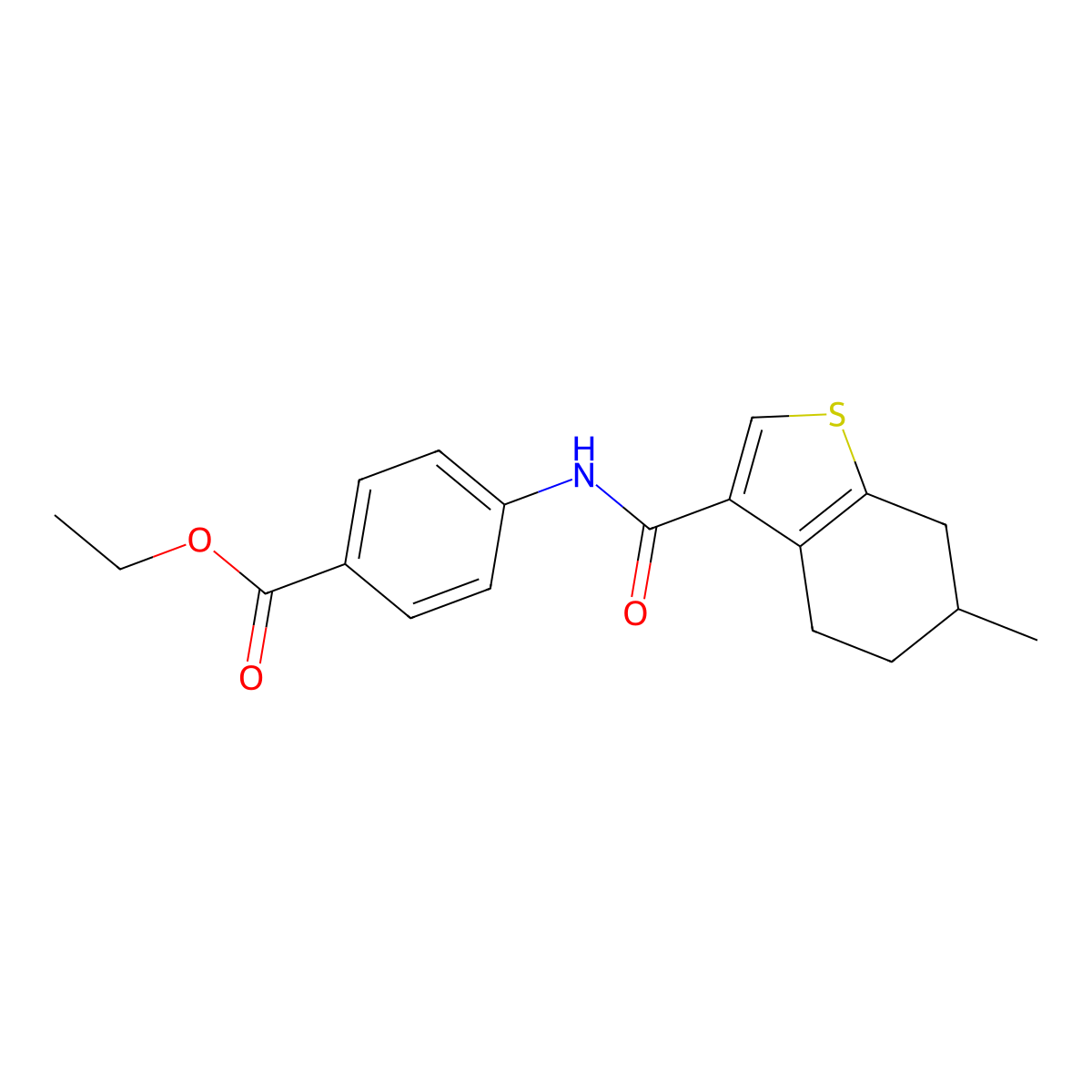 Ethyl 4-(6-methyl-4,5,6,7-tetrahydrobenzo[b]thiophene-3-carboxamido)benzoate molecular structure, CAS 845902-52-5