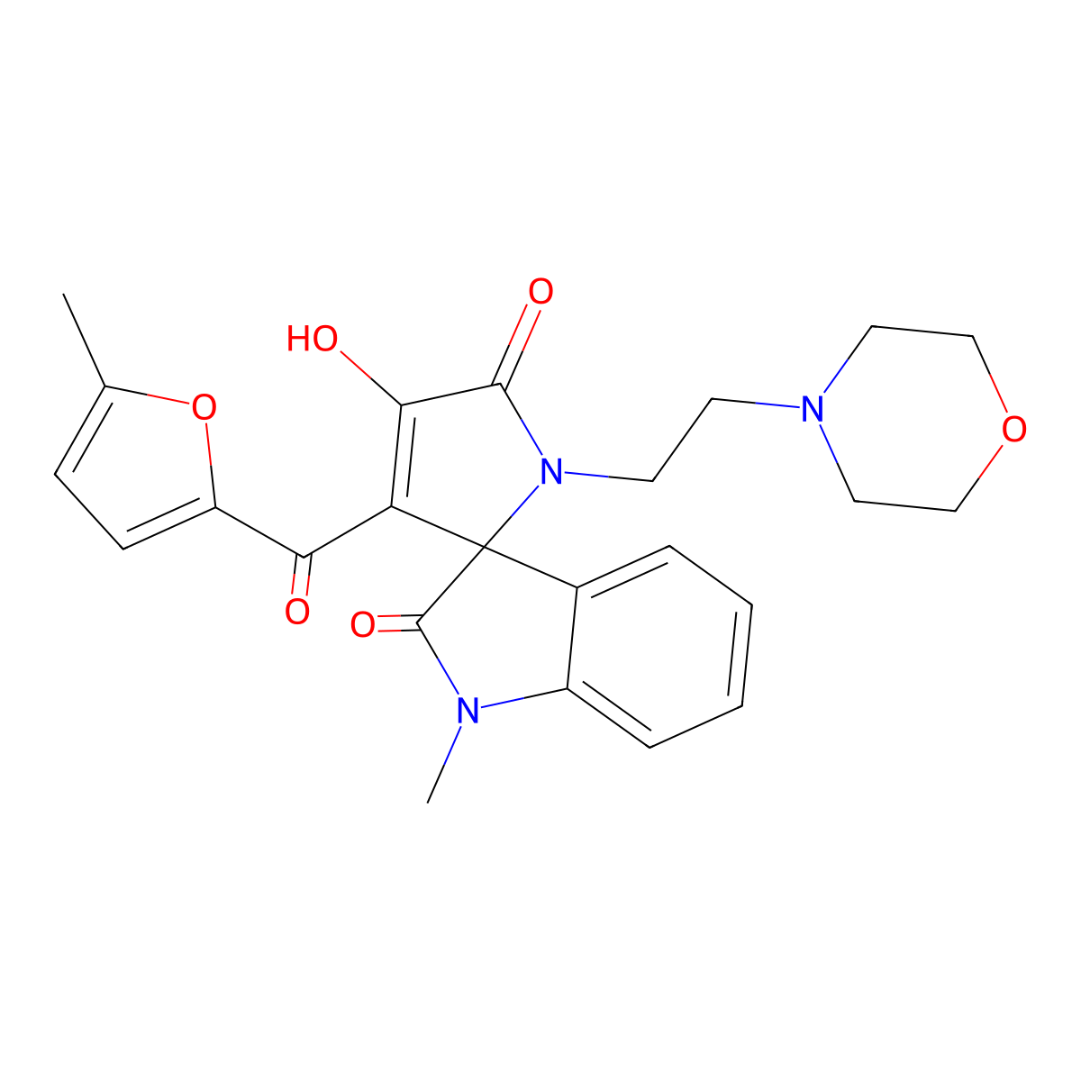 4'-hydroxy-1-methyl-3'-(5-methyl-2-furoyl)-1'-(2-morpholin-4-ylethyl)spiro[indole-3,2'-pyrrole]-2,5'(1{H},1'{H})-dione molecular structure, CAS 845903-57-3