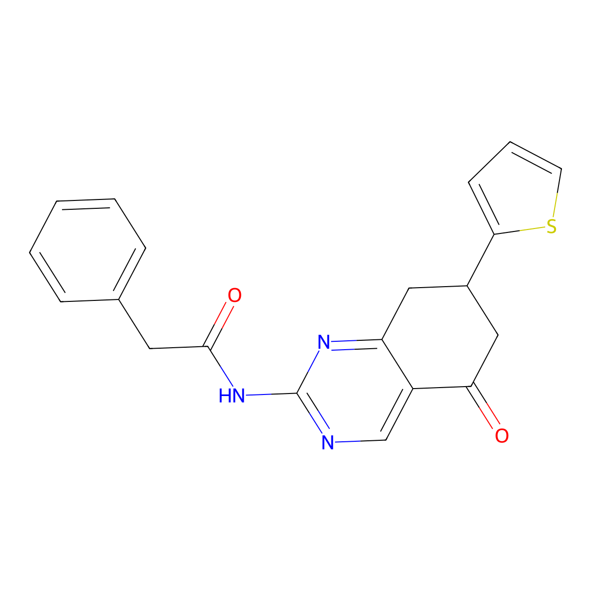 N-[5-oxo-7-(thiophen-2-yl)-5,6,7,8-tetrahydroquinazolin-2-yl]-2-phenylacetamide molecular structure, CAS 845903-65-3