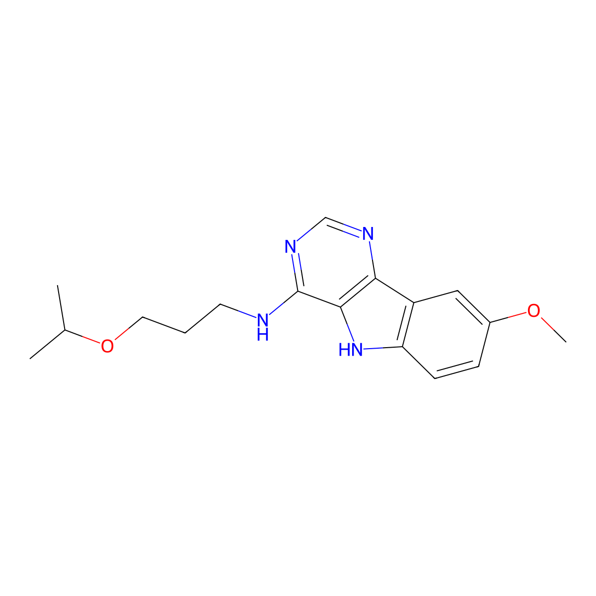 8-methoxy-N-(3-propan-2-yloxypropyl)-5H-pyrimido[5,4-b]indol-4-amine molecular structure, CAS 845904-03-2