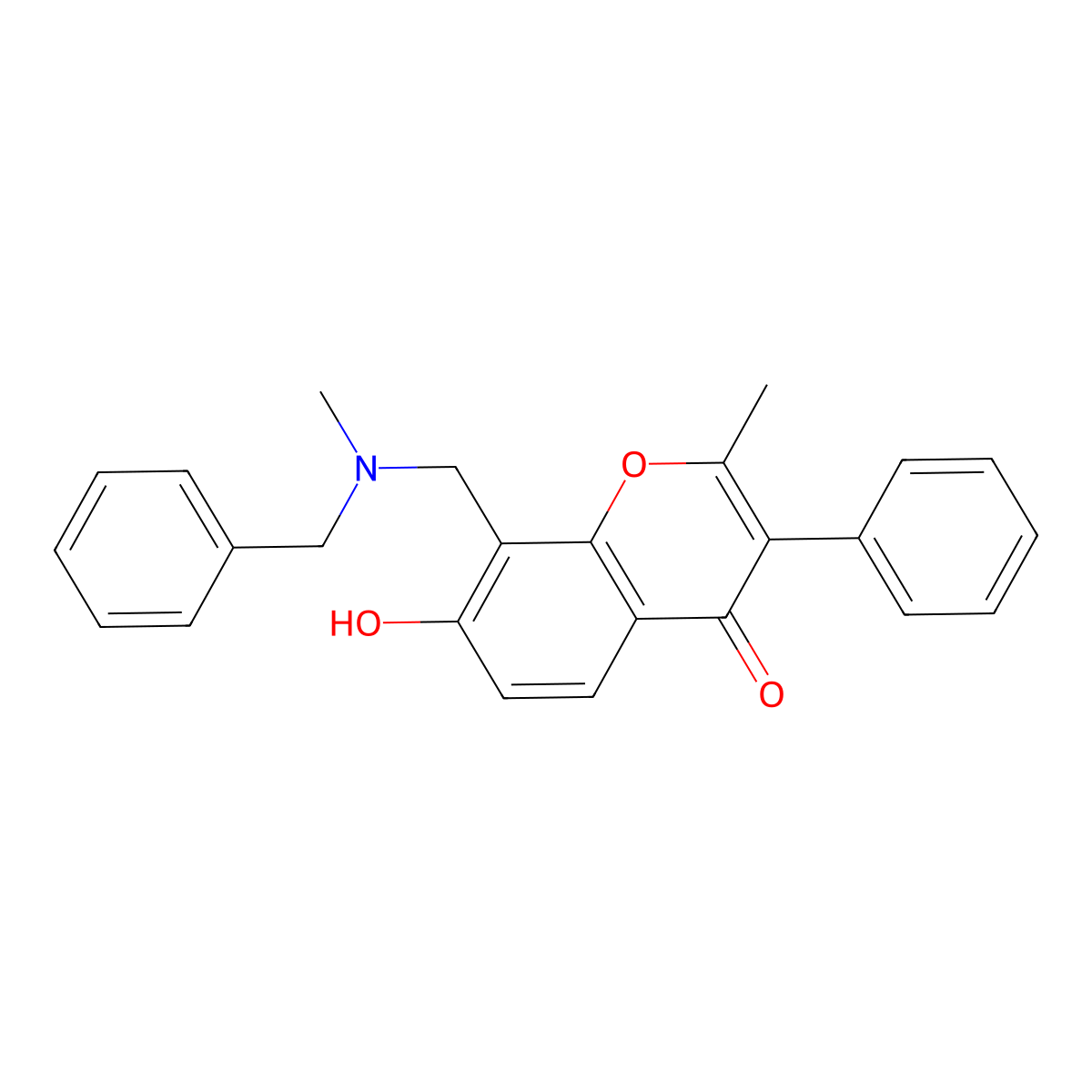 8-((benzyl(methyl)amino)methyl)-7-hydroxy-2-methyl-3-phenyl-4H-chromen-4-one molecular structure, CAS 845904-35-0