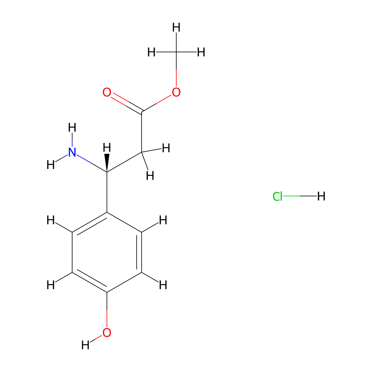 Methyl (R)-3-amino-3-(4-hydroxyphenyl)propanoate hydrochloride molecular structure, CAS 845909-38-8