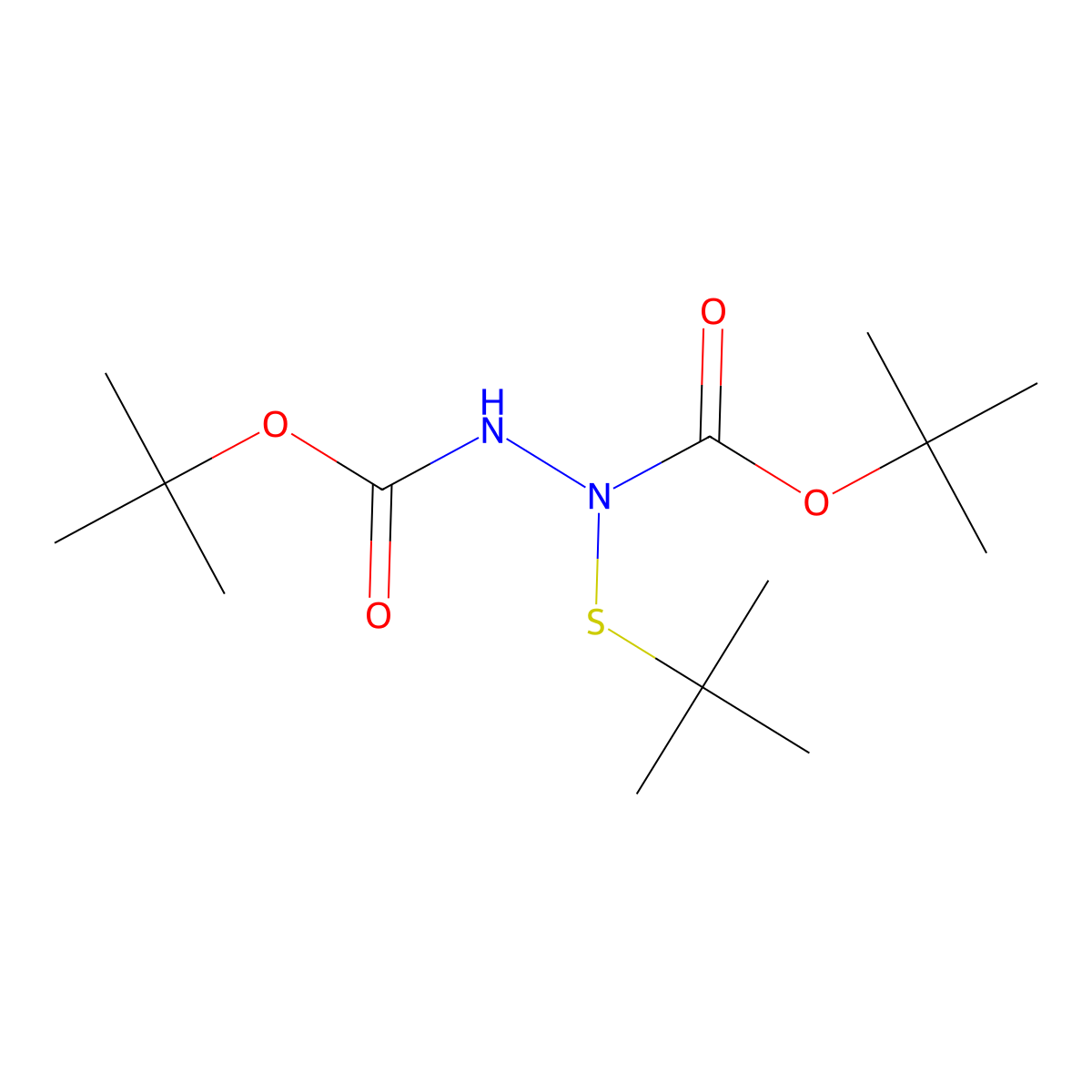 Di-tert-butyl 1-(tert-butylthio)-1,2-hydrazinedicarboxylate molecular structure, CAS 84592-35-8