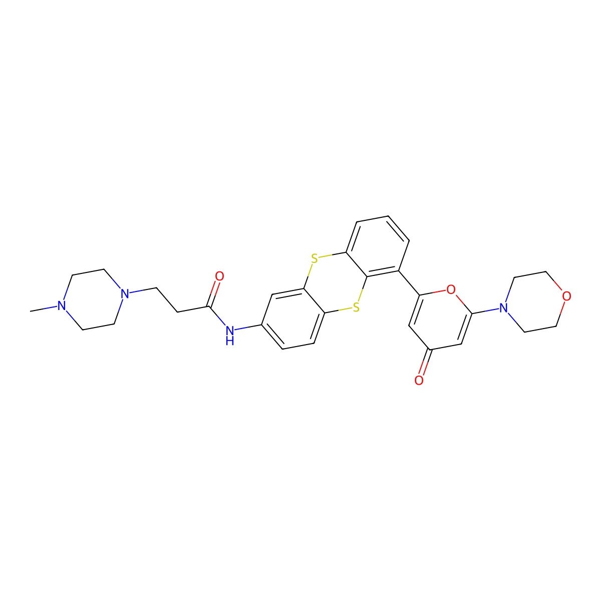 3-(4-Methylpiperazin-1-yl)-N-(6-(6-morpholino-4-oxo-4H-pyran-2-yl)thianthren-2-yl)propanamide molecular structure, CAS 845932-30-1