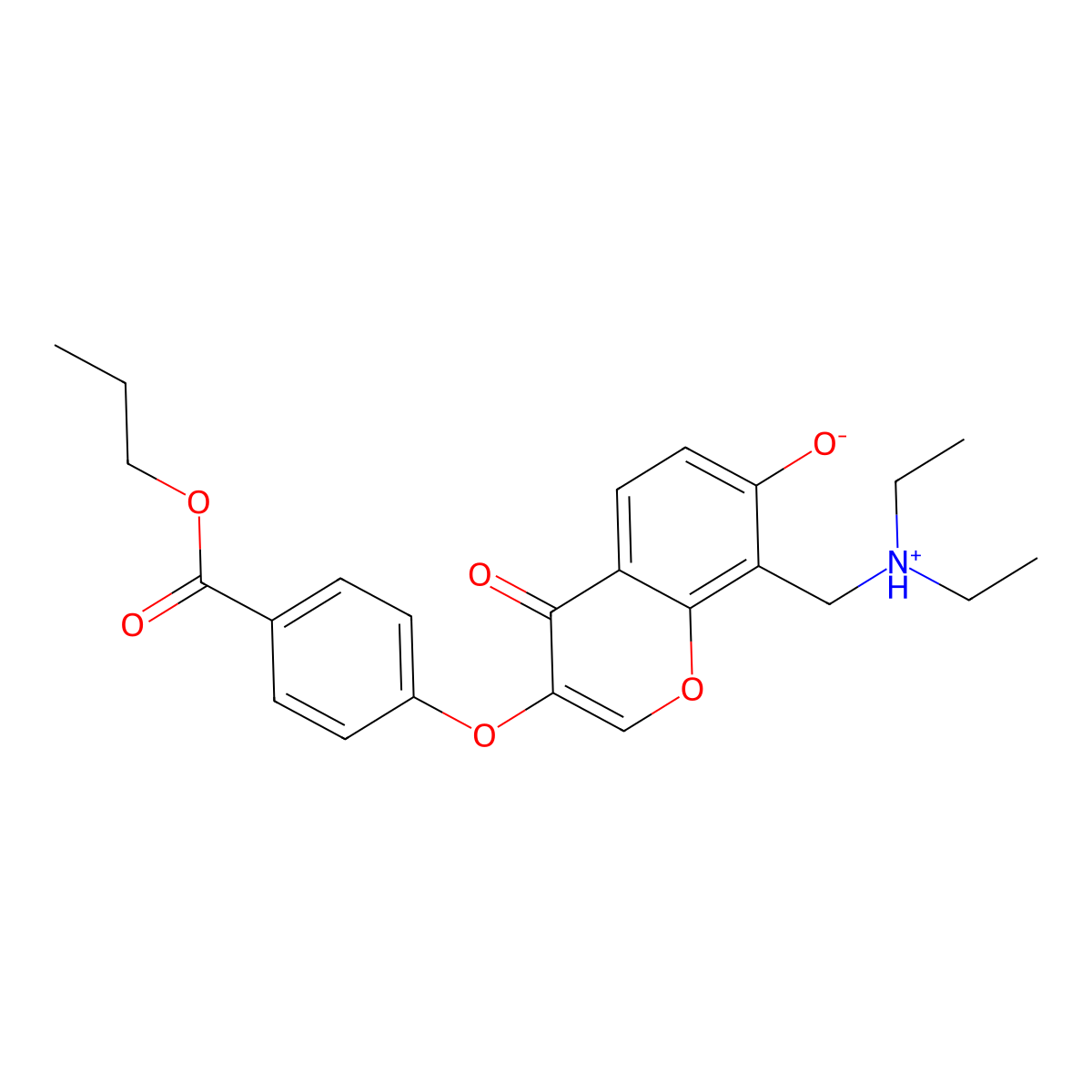 Propyl 4-[8-(diethylaminomethyl)-7-hydroxy-4-oxochromen-3-yl]oxybenzoate molecular structure, CAS 845982-90-3