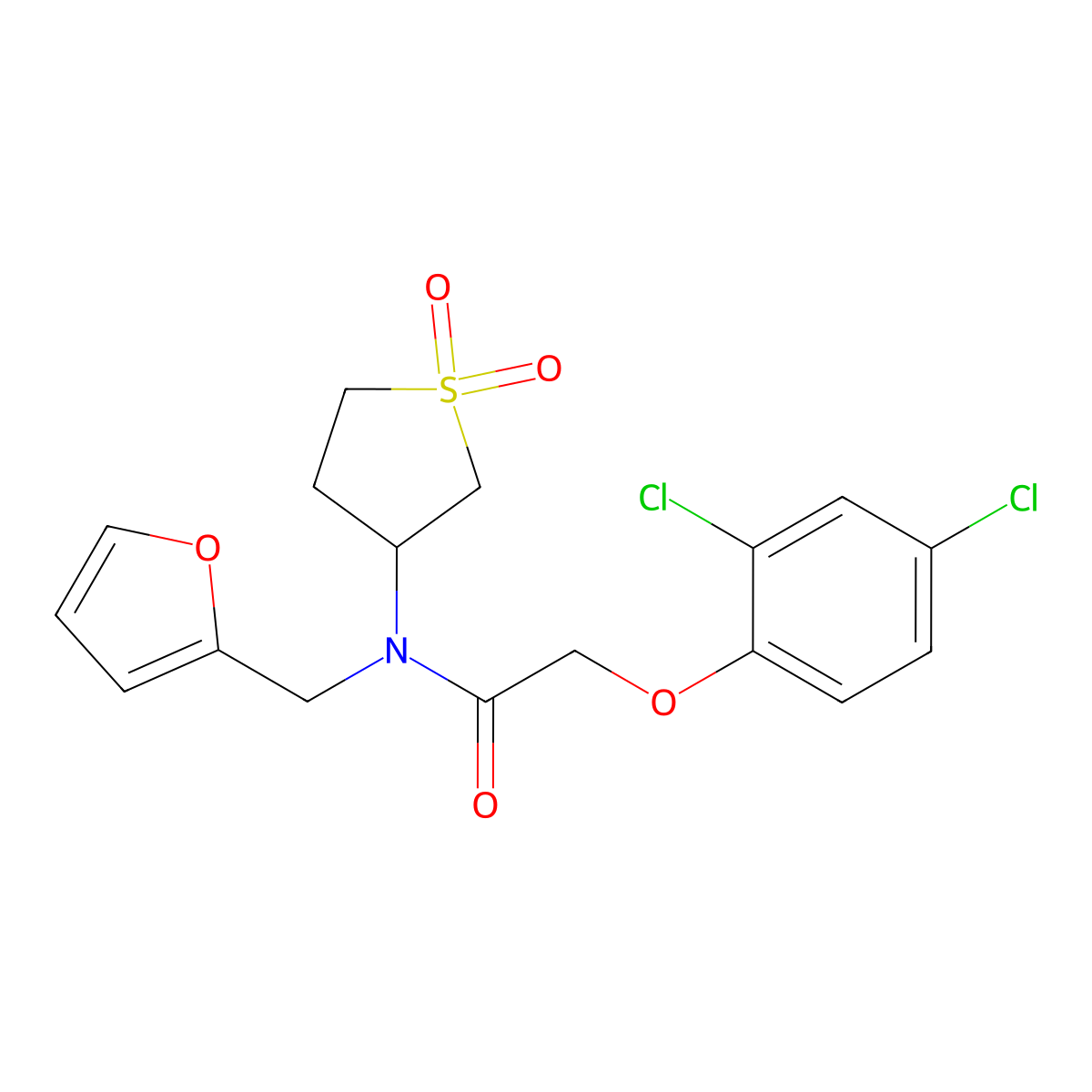 2-(2,4-dichlorophenoxy)-N-(1,1-dioxidotetrahydrothiophen-3-yl)-N-(furan-2-ylmethyl)acetamide molecular structure, CAS 845983-16-6