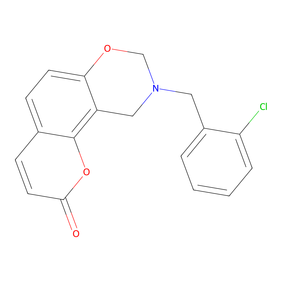 9-(2-chlorobenzyl)-9,10-dihydro-2H,8H-chromeno[8,7-e][1,3]oxazin-2-one molecular structure, CAS 845983-31-5