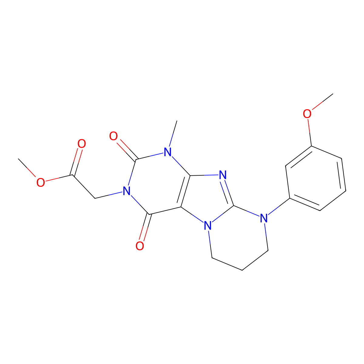 methyl 2-[9-(3-methoxyphenyl)-1-methyl-2,4-dioxo-7,8-dihydro-6H-purino[7,8-a]pyrimidin-3-yl]acetate molecular structure, CAS 845983-53-1