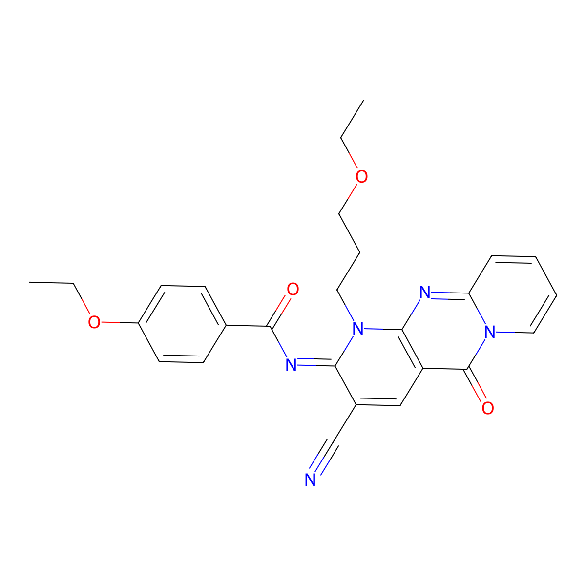 (E)-N-(3-cyano-1-(3-ethoxypropyl)-5-oxo-1H-dipyrido[1,2-a:2',3'-d]pyrimidin-2(5H)-ylidene)-4-ethoxybenzamide molecular structure, CAS 845983-61-1