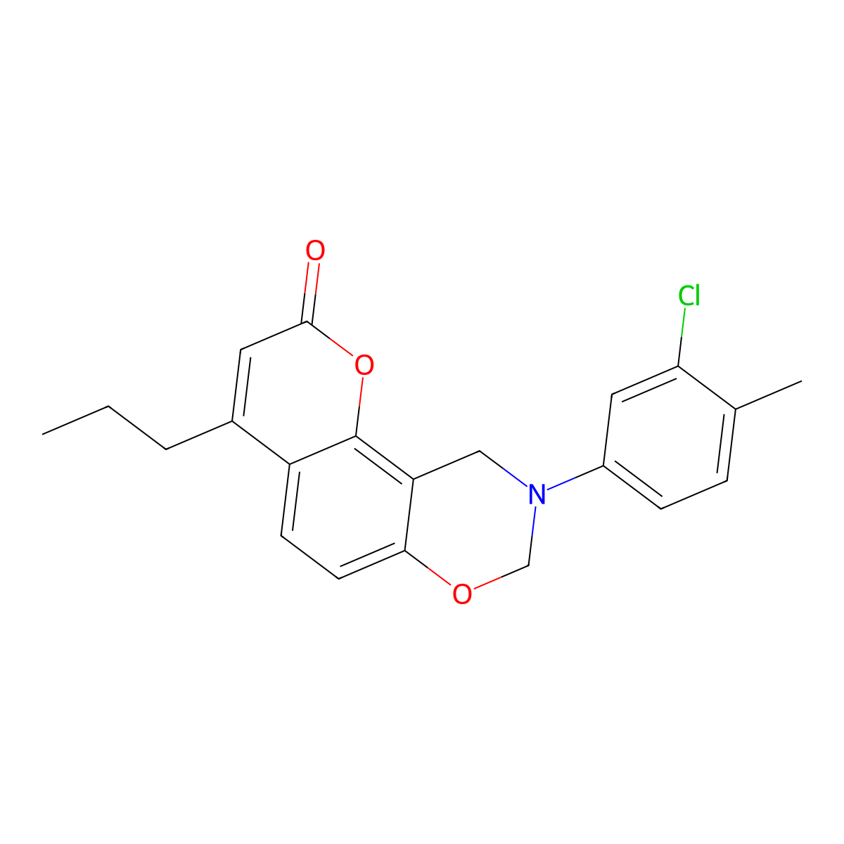 9-(3-chloro-4-methylphenyl)-4-propyl-9,10-dihydro-2H,8H-chromeno[8,7-e][1,3]oxazin-2-one molecular structure, CAS 845983-67-7