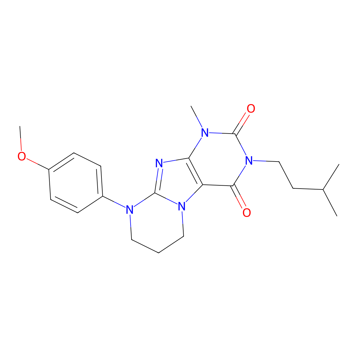 9-(4-methoxyphenyl)-1-methyl-3-(3-methylbutyl)-7,8-dihydro-6H-purino[7,8-a]pyrimidine-2,4-dione molecular structure, CAS 845983-77-9