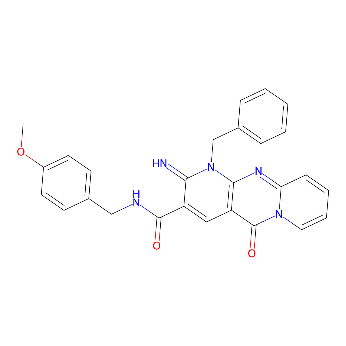 1-benzyl-2-imino-N-(4-methoxybenzyl)-5-oxo-1,5-dihydro-2H-dipyrido[1,2-a:2',3'-d]pyrimidine-3-carboxamide molecular structure, CAS 845983-94-0