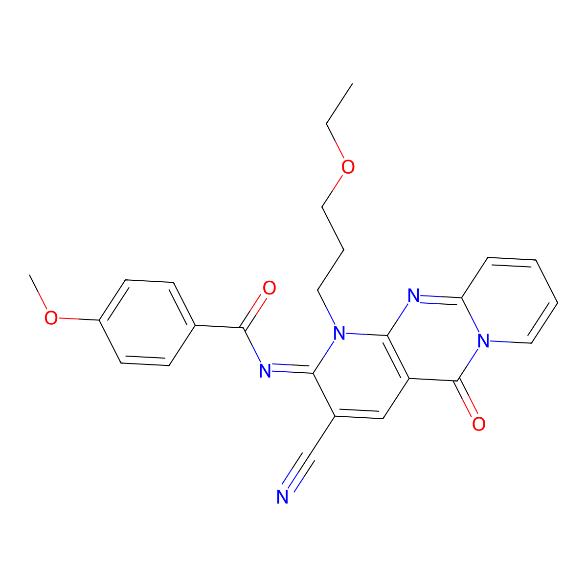(E)-N-(3-cyano-1-(3-ethoxypropyl)-5-oxo-1H-dipyrido[1,2-a:2',3'-d]pyrimidin-2(5H)-ylidene)-4-methoxybenzamide molecular structure, CAS 845984-94-3