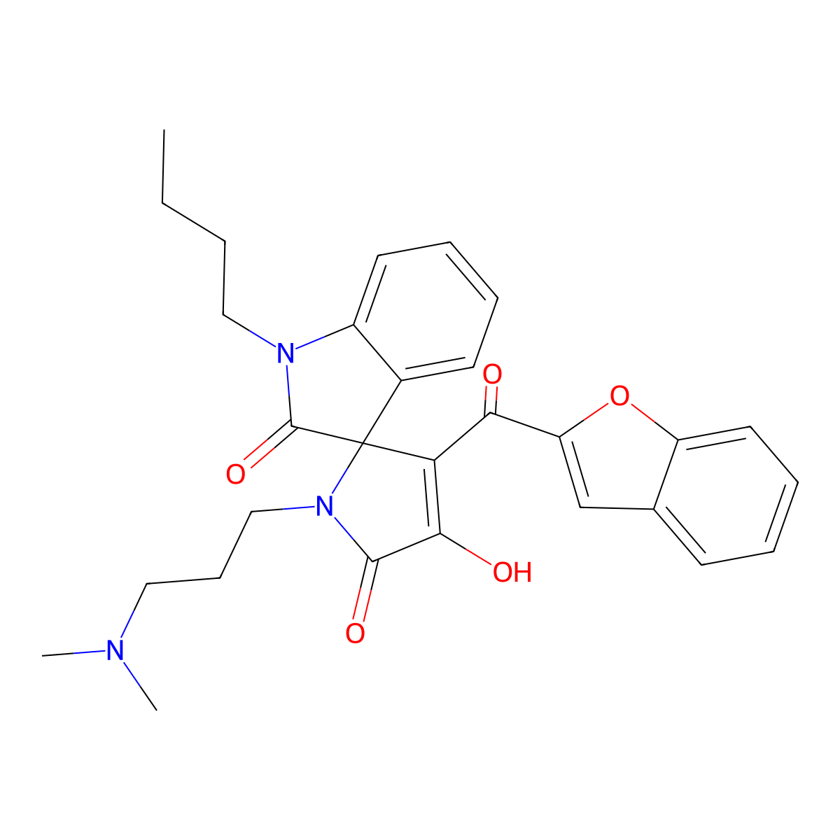 3'-(1-benzofuran-2-ylcarbonyl)-1-butyl-1'-[3-(dimethylamino)propyl]-4'-hydroxyspiro[indole-3,2'-pyrrole]-2,5'(1H,1'H)-dione molecular structure, CAS 845985-24-2