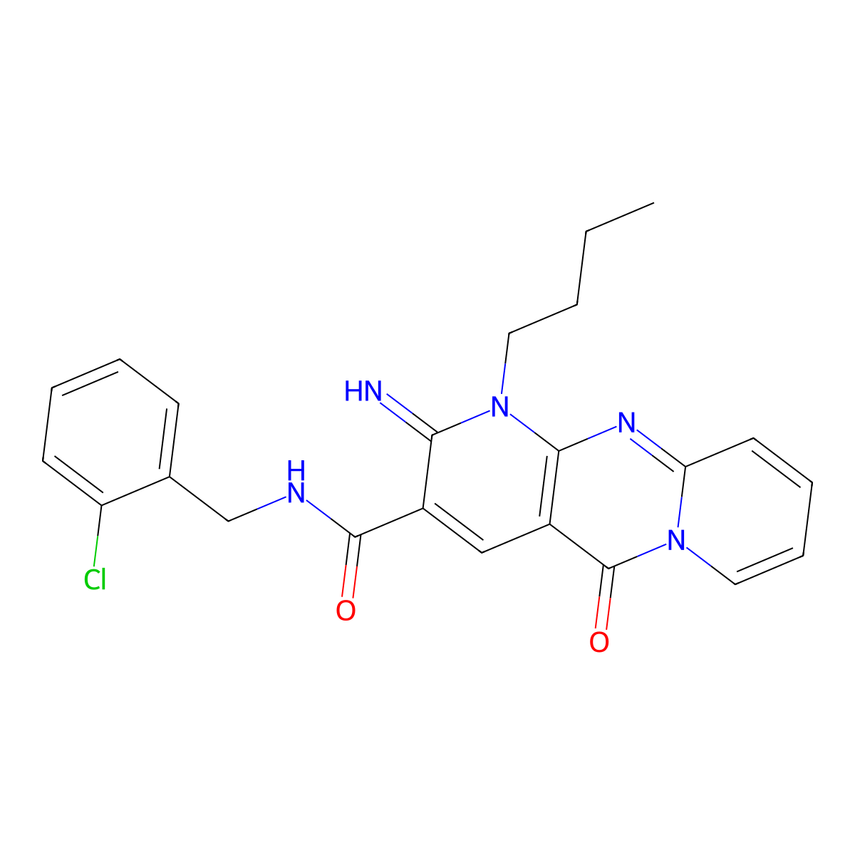 1-butyl-N-(2-chlorobenzyl)-2-imino-5-oxo-1,5-dihydro-2H-dipyrido[1,2-a:2',3'-d]pyrimidine-3-carboxamide molecular structure, CAS 845986-19-8