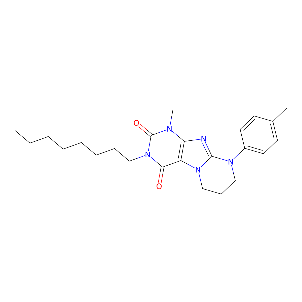 1-methyl-9-(4-methylphenyl)-3-octyl-1H,2H,3H,4H,6H,7H,8H,9H-pyrimido[1,2-g]purine-2,4-dione molecular structure, CAS 845987-57-7