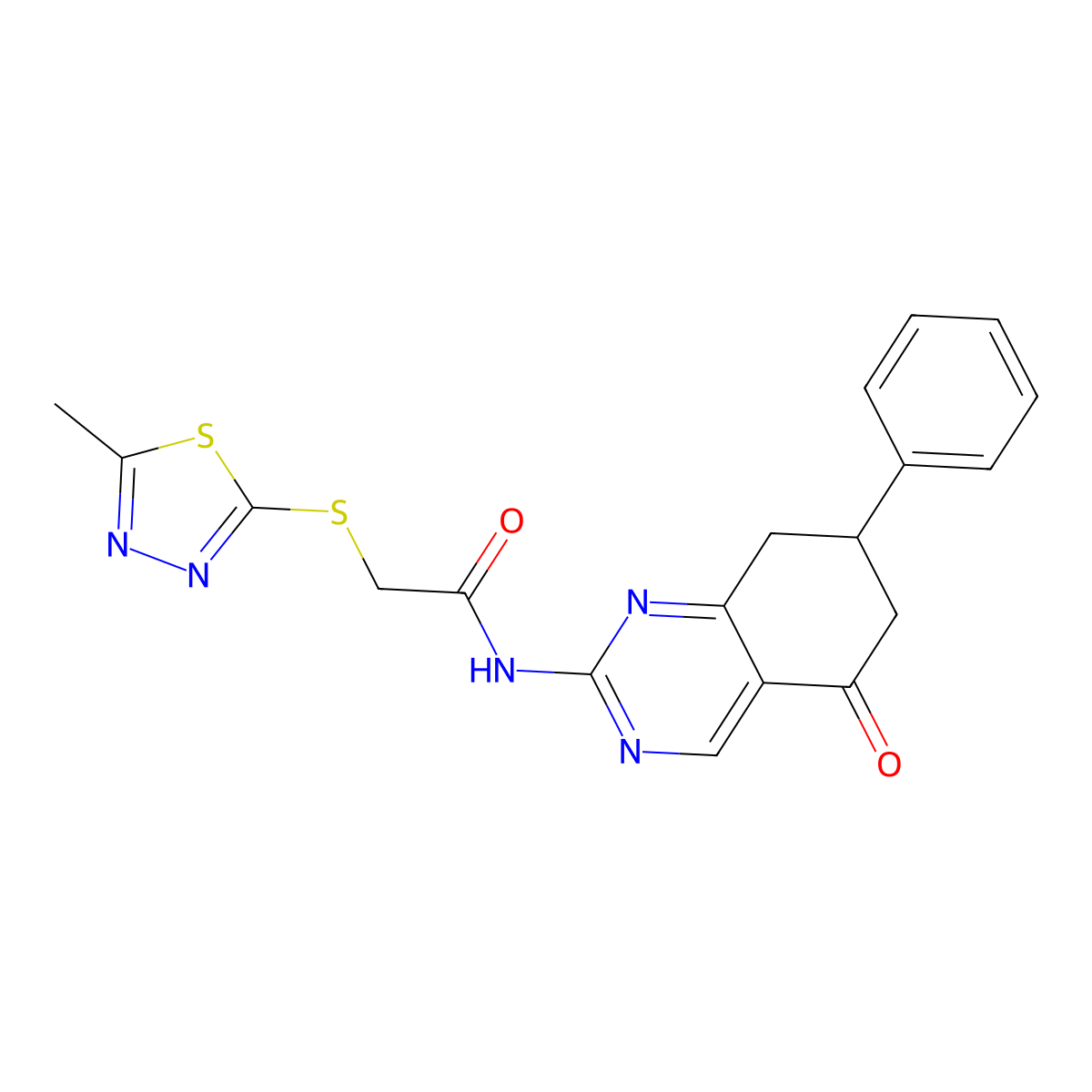 2-[(5-methyl-1,3,4-thiadiazol-2-yl)sulfanyl]-N-(5-oxo-7-phenyl-5,6,7,8-tetrahydroquinazolin-2-yl)acetamide molecular structure, CAS 845987-85-1