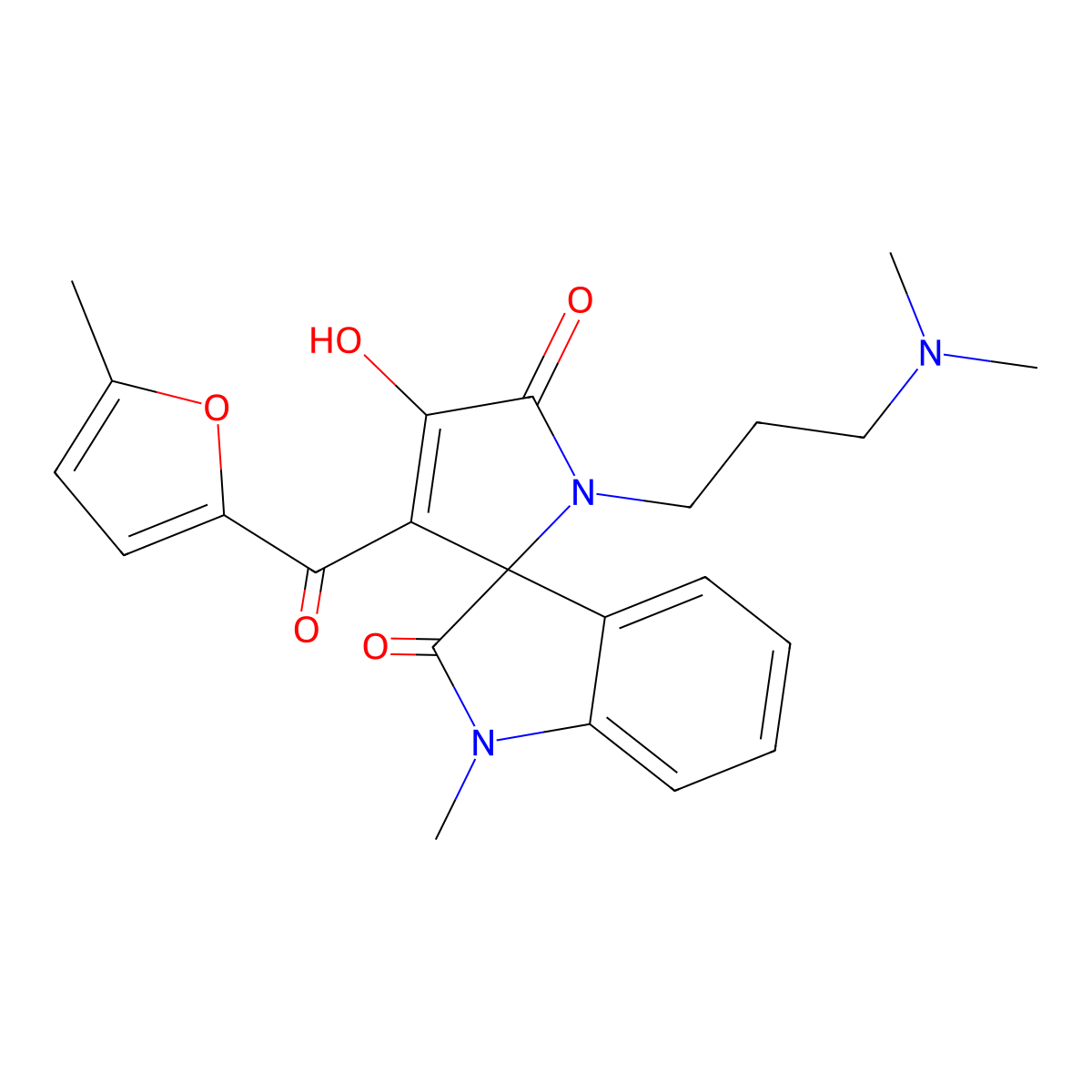 1'-[3-(Dimethylamino)propyl]-3'-hydroxy-1-methyl-4'-(5-methylfuran-2-carbonyl)spiro[indole-3,5'-pyrrole]-2,2'-dione molecular structure, CAS 845988-07-0