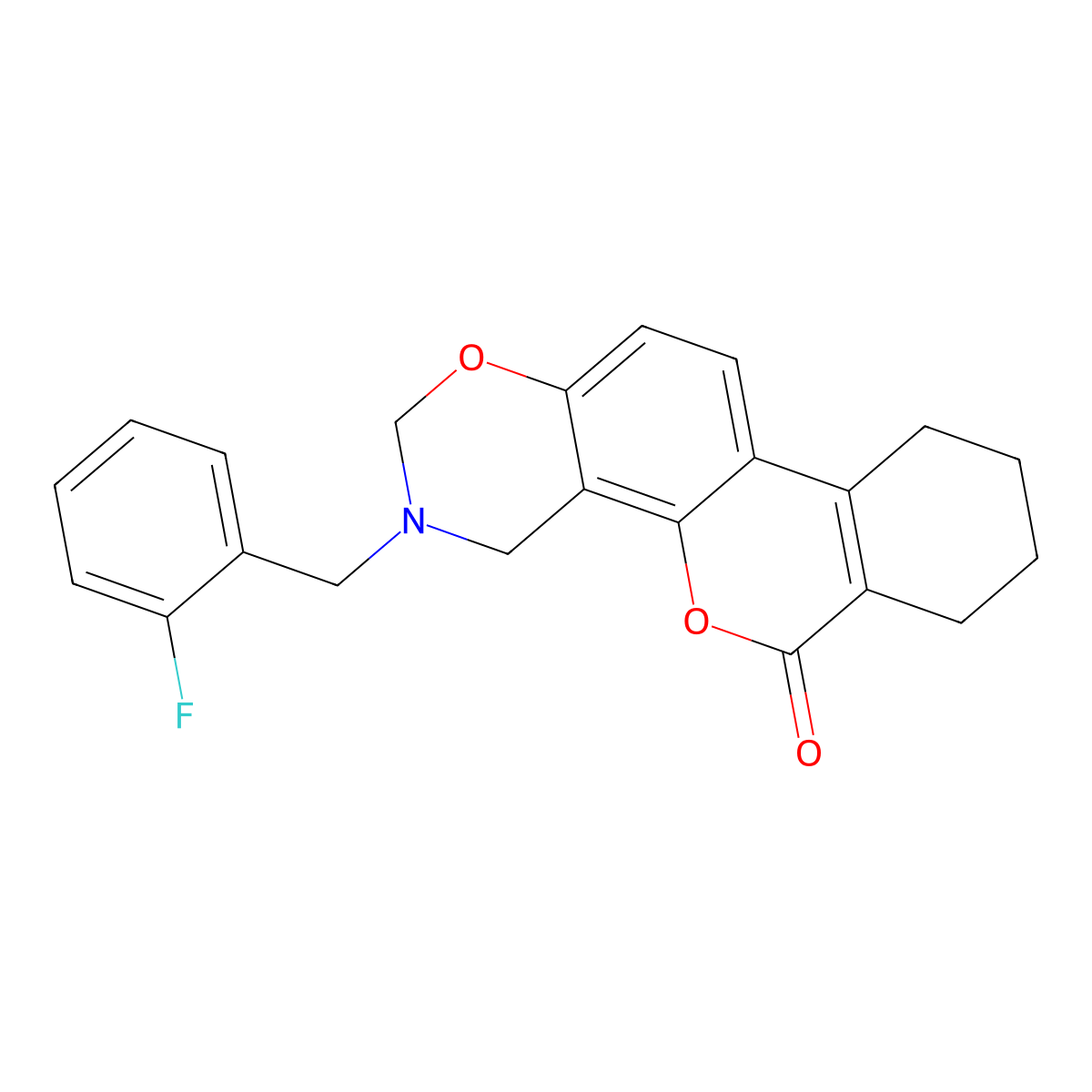 3-(2-fluorobenzyl)-3,4,7,8,9,10-hexahydro-2H,6H-benzo[3,4]chromeno[8,7-e][1,3]oxazin-6-one molecular structure, CAS 845988-31-0