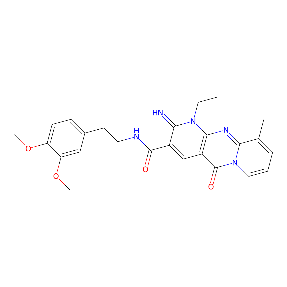 N-[2-(3,4-Dimethoxyphenyl)ethyl]-7-ethyl-6-imino-11-methyl-2-oxo-1,7,9-triazatricyclo[8.4.0.03,8]tetradeca-3(8),4,9,11,13-pentaene-5-carboxamide molecular structure, CAS 845988-79-6