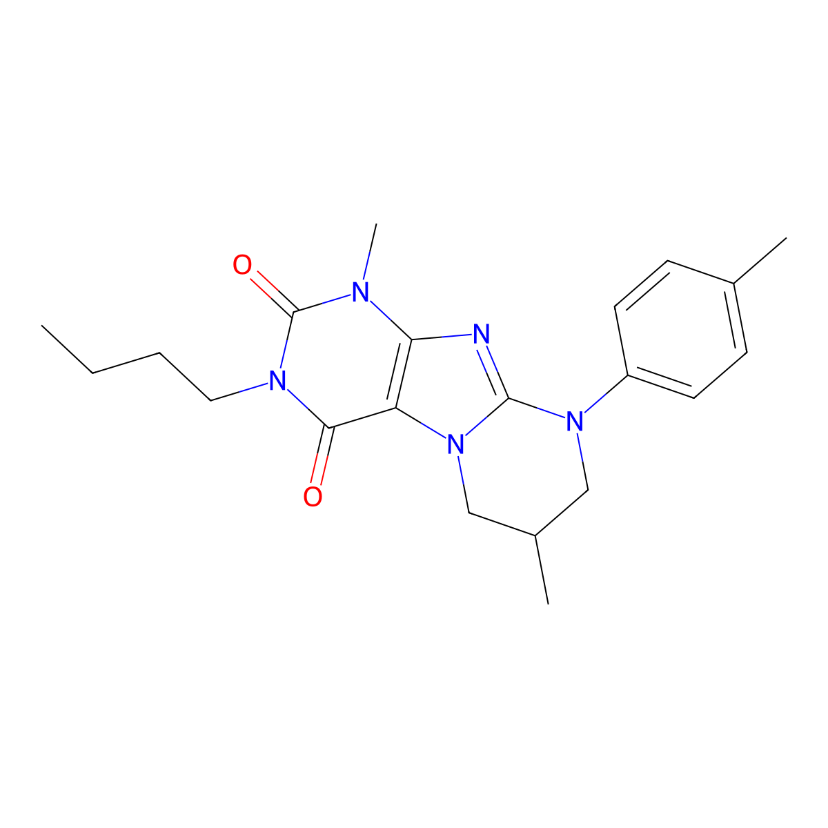 3-butyl-1,7-dimethyl-9-(4-methylphenyl)-7,8-dihydro-6H-purino[7,8-a]pyrimidine-2,4-dione molecular structure, CAS 845989-09-5