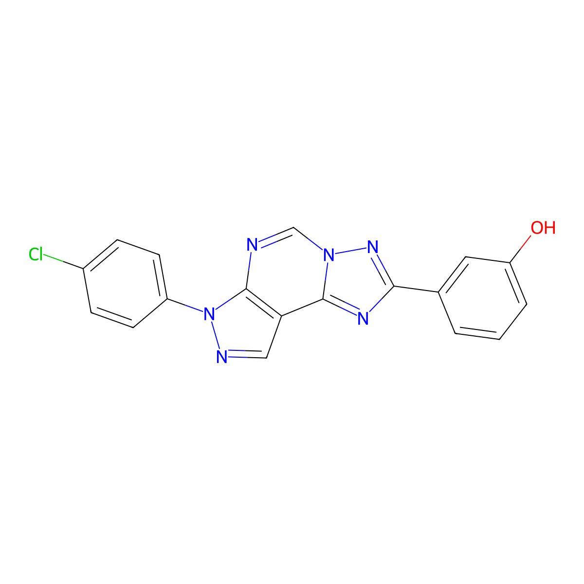 3-[7-(4-chlorophenyl)-7H-pyrazolo[4,3-e][1,2,4]triazolo[1,5-c]pyrimidin-2-yl]phenol molecular structure, CAS 845989-37-9