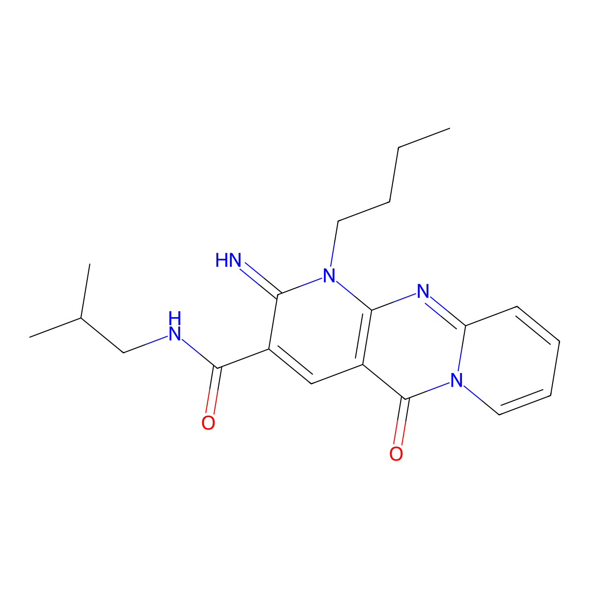 1-butyl-2-imino-N~3~-isobutyl-5-oxo-1,5-dihydro-2H-dipyrido[1,2-a:2,3-d]pyrimidine-3-carboxamide molecular structure, CAS 845990-41-2