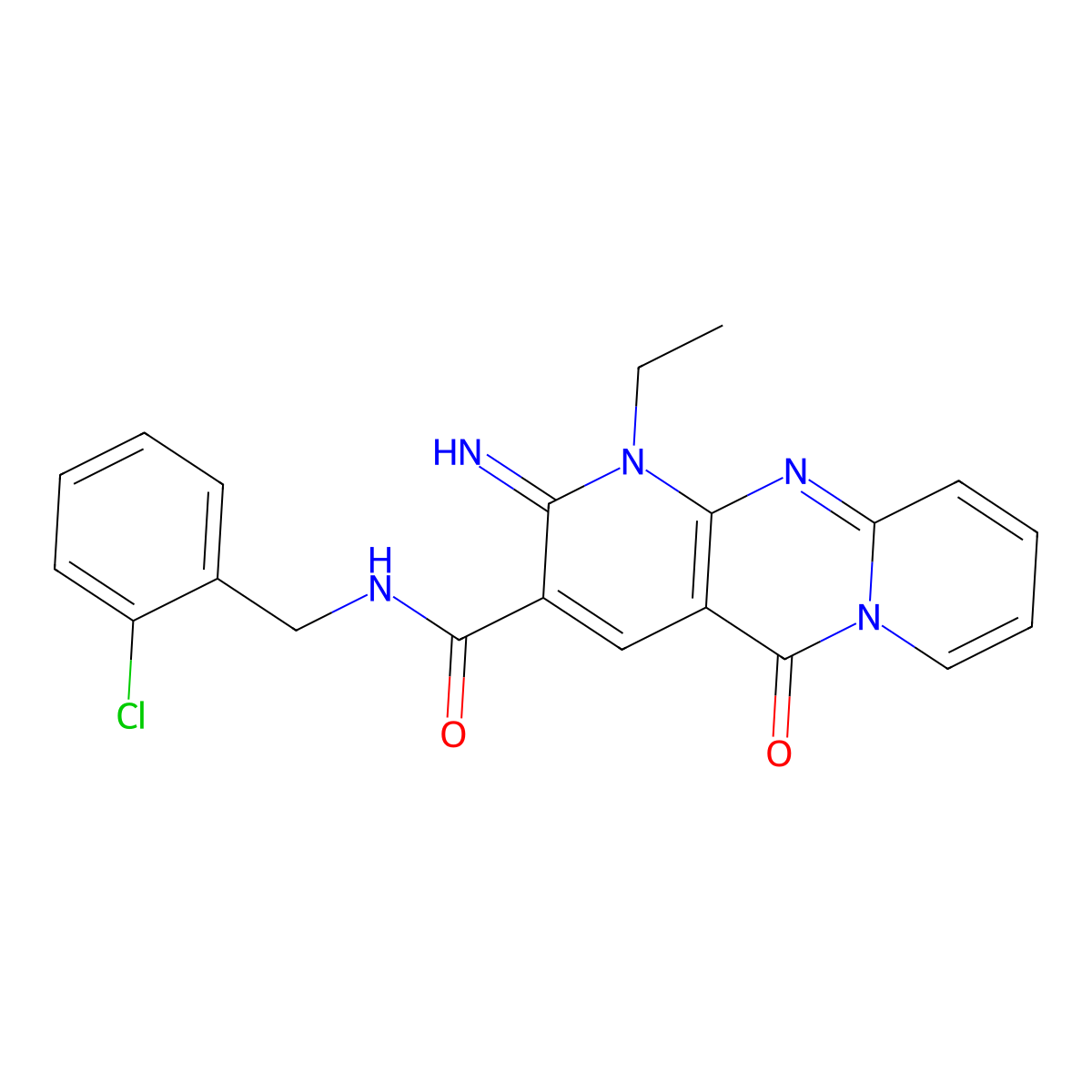 N-(2-chlorobenzyl)-1-ethyl-2-imino-5-oxo-1,5-dihydro-2H-dipyrido[1,2-a:2',3'-d]pyrimidine-3-carboxamide molecular structure, CAS 845991-25-5