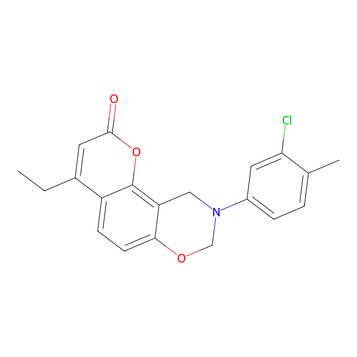 9-(3-chloro-4-methylphenyl)-4-ethyl-9,10-dihydro-2H,8H-chromeno[8,7-e][1,3]oxazin-2-one molecular structure, CAS 845991-88-0
