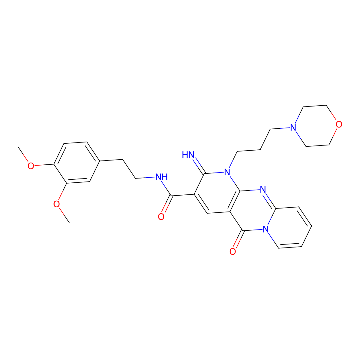 N-homoveratryl-2-imino-5-keto-1-(3-morpholinopropyl)dipyrido[1,2-d:3'',4''-f]pyrimidine-3-carboxamide molecular structure, CAS 846025-04-5