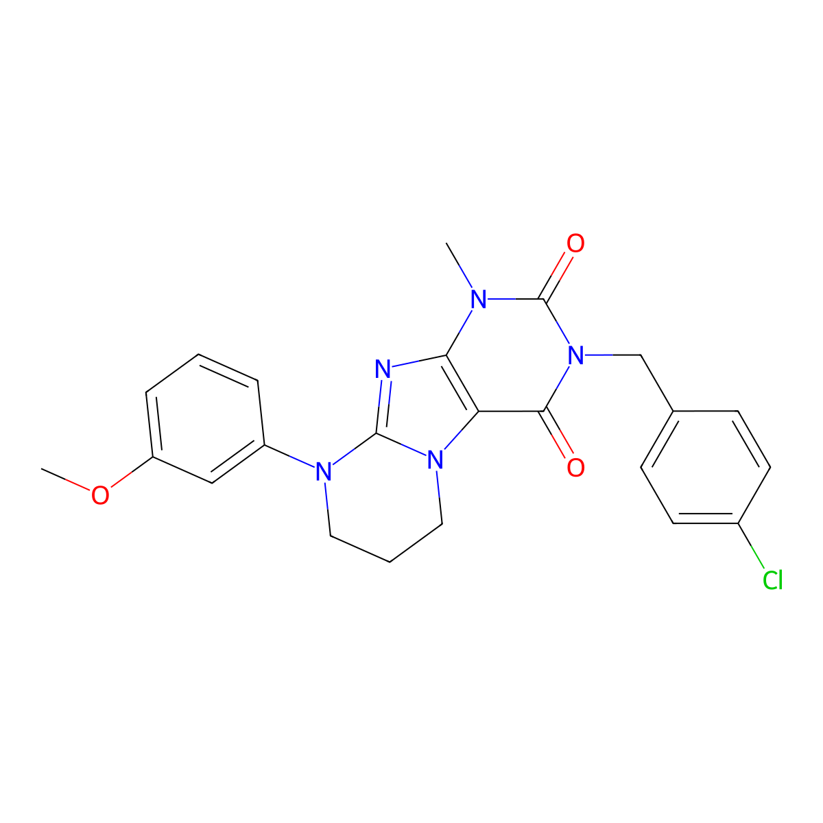 3-(4-chlorobenzyl)-9-(3-methoxyphenyl)-1-methyl-6,7,8,9-tetrahydropyrimido[2,1-f]purine-2,4(1H,3H)-dione molecular structure, CAS 846025-06-7