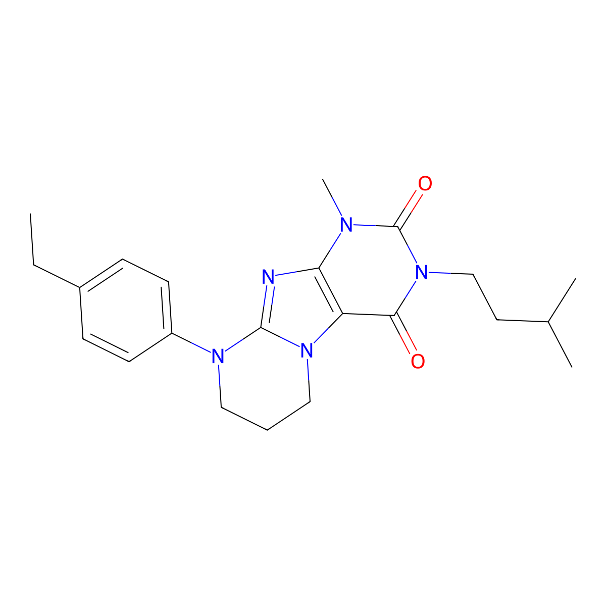 9-(4-ethylphenyl)-1-methyl-3-(3-methylbutyl)-7,8-dihydro-6H-purino[7,8-a]pyrimidine-2,4-dione molecular structure, CAS 846025-43-2