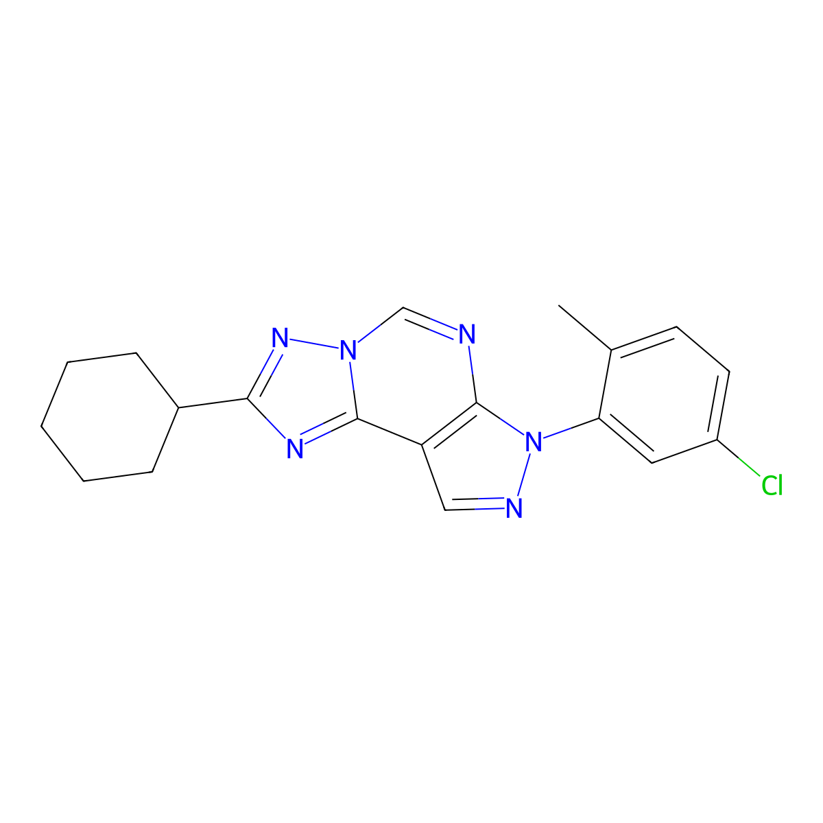 3-(5-Chloro-2-methylphenyl)-8-cyclohexyl-6-hydropyrazolo[5,4-d]1,2,4-triazolo[1,5-e]pyrimidine molecular structure, CAS 846025-70-5