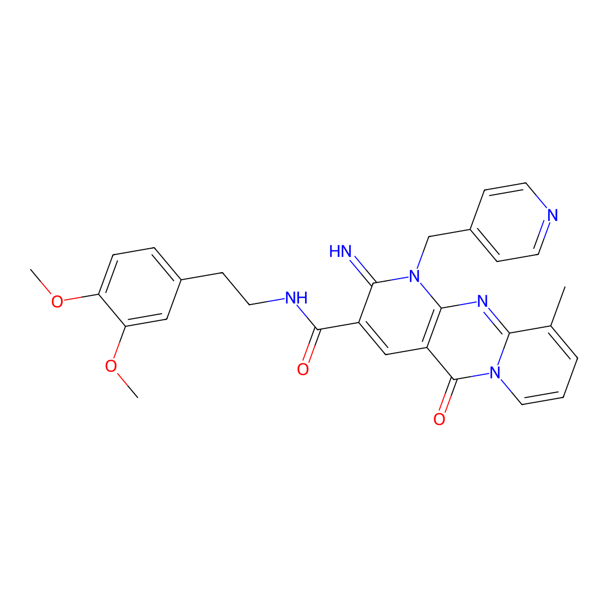 N-[2-(3,4-dimethoxyphenyl)ethyl]-2-imino-10-methyl-5-oxo-1-(pyridin-4-ylmethyl)-1,5-dihydro-2H-dipyrido[1,2-a:2',3'-d]pyrimidine-3-carboxamide molecular structure, CAS 846025-77-2
