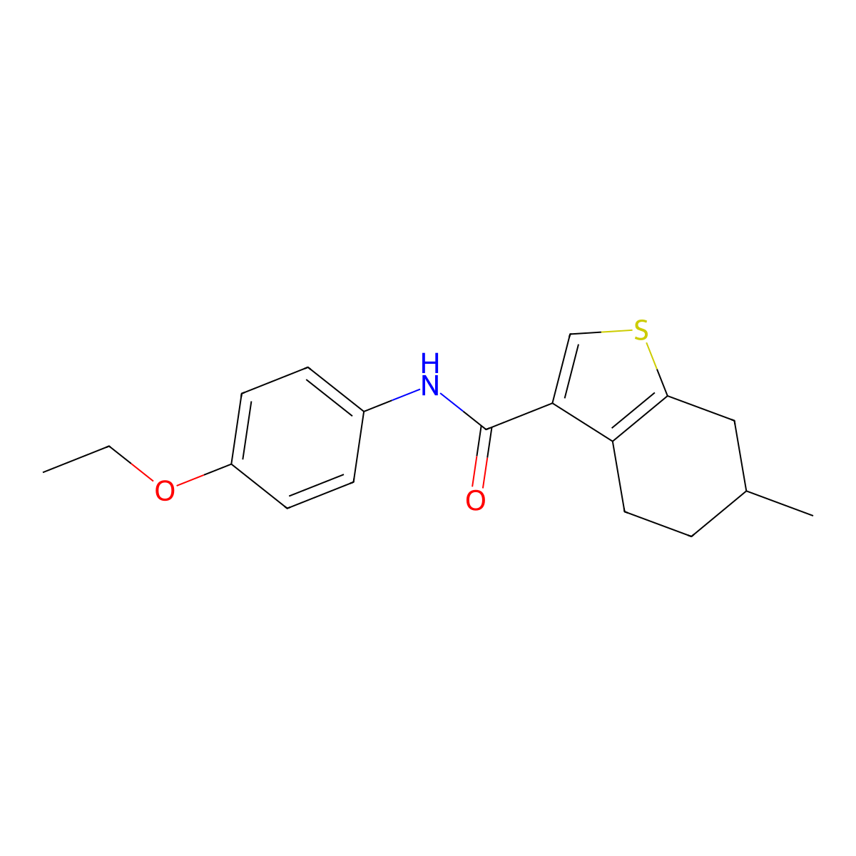 N-(4-ethoxyphenyl)-6-methyl-4,5,6,7-tetrahydro-1-benzothiophene-3-carboxamide molecular structure, CAS 846026-28-6