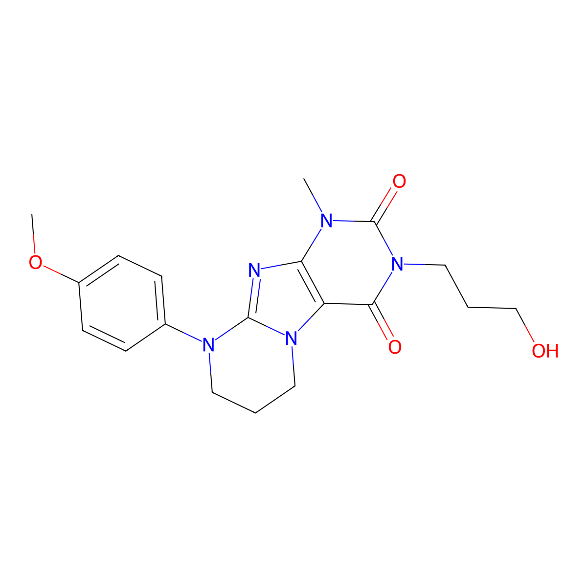 3-(3-hydroxypropyl)-9-(4-methoxyphenyl)-1-methyl-7,8-dihydro-6H-purino[7,8-a]pyrimidine-2,4-dione molecular structure, CAS 846027-06-3