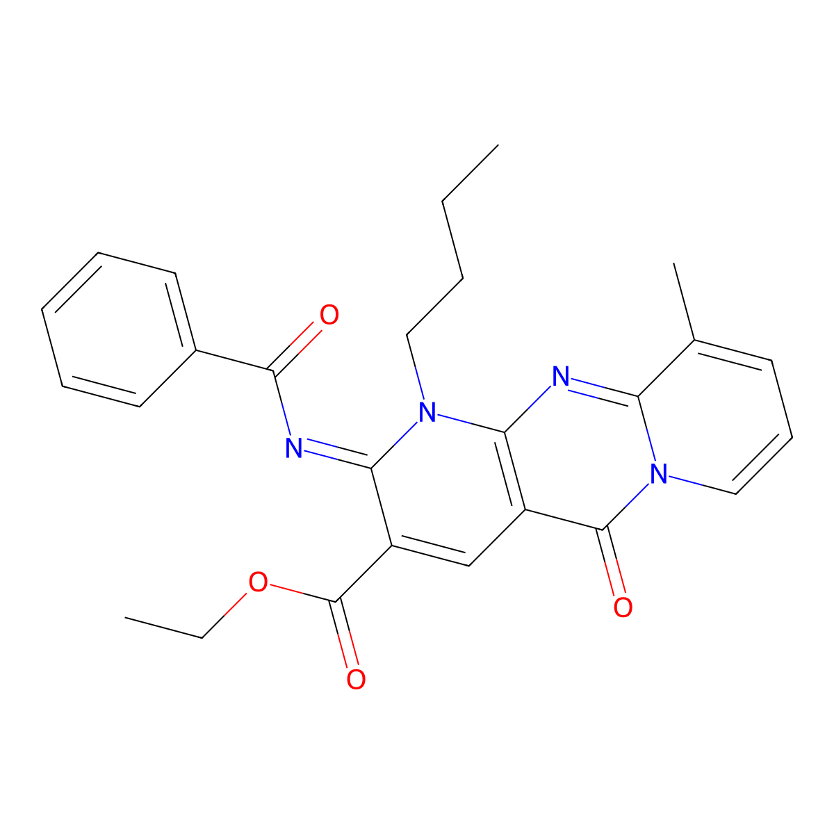 (Z)-ethyl 2-(benzoylimino)-1-butyl-10-methyl-5-oxo-2,5-dihydro-1H-dipyrido[1,2-a:2',3'-d]pyrimidine-3-carboxylate molecular structure, CAS 846027-20-1