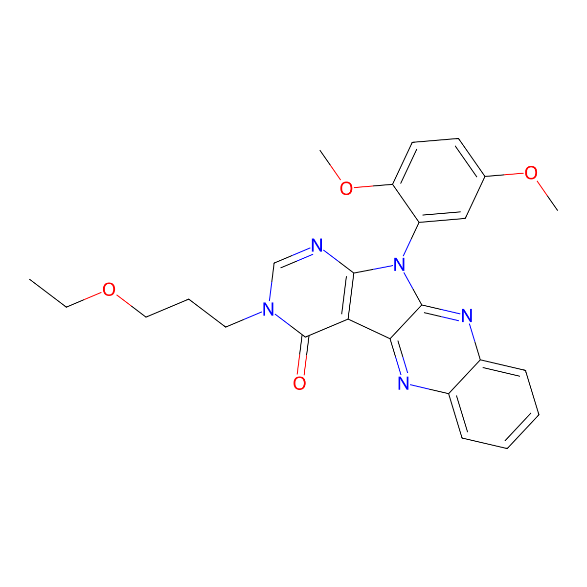 11-(2,5-dimethoxyphenyl)-3-(3-ethoxypropyl)-3H-pyrimido[5',4':4,5]pyrrolo[2,3-b]quinoxalin-4(11H)-one molecular structure, CAS 846027-98-3