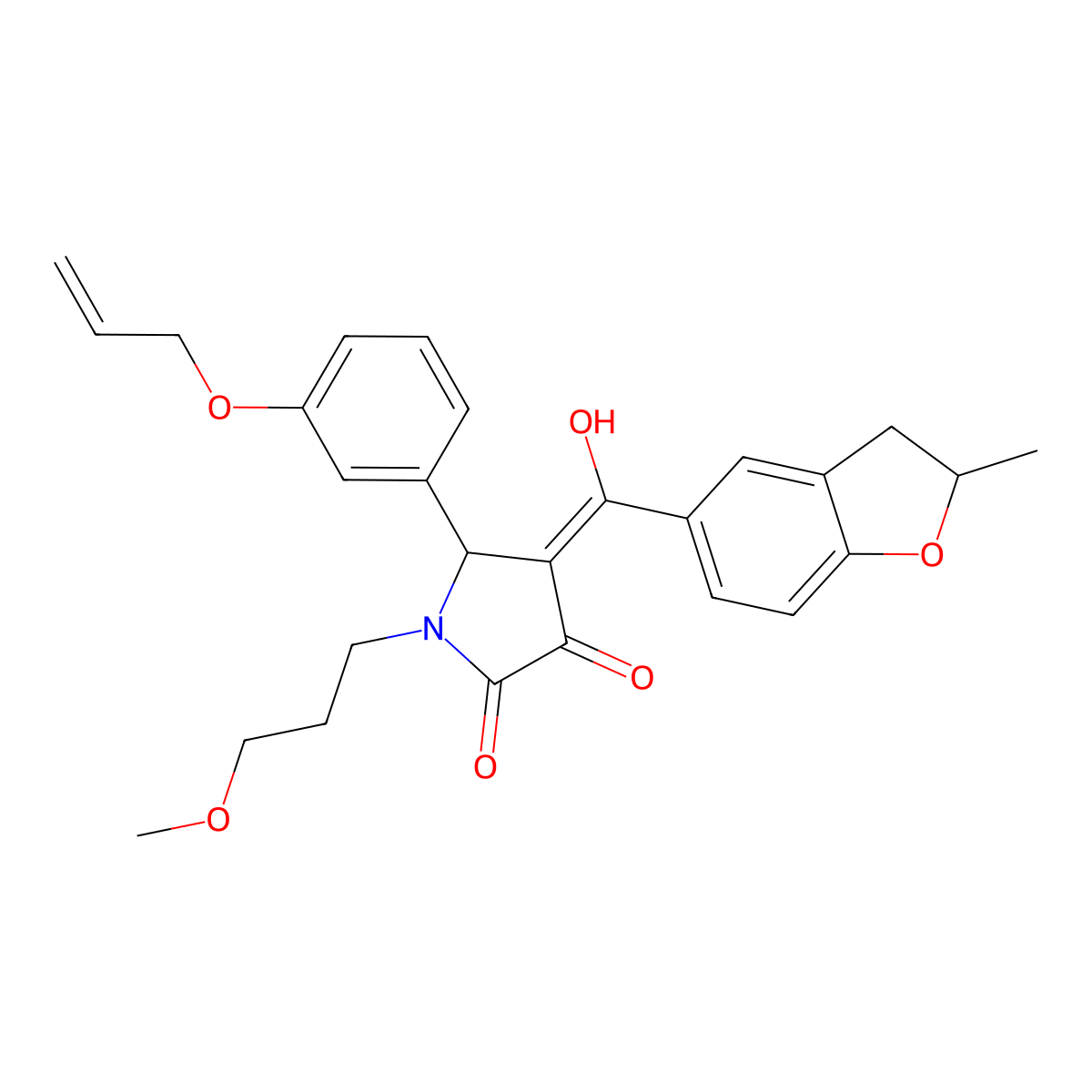 3-hydroxy-1-(3-methoxypropyl)-4-(2-methyl-2,3-dihydro-1-benzofuran-5-carbonyl)-5-[3-(prop-2-en-1-yloxy)phenyl]-2,5-dihydro-1H-pyrrol-2-one molecular structure, CAS 846028-32-8