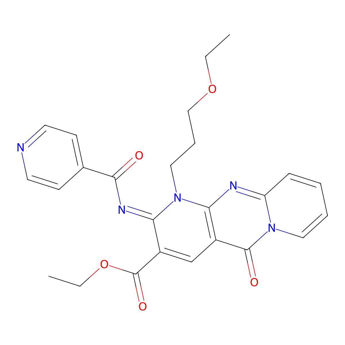 ethyl 1-(3-ethoxypropyl)-2-(isonicotinoylimino)-5-oxo-1,5-dihydro-2H-dipyrido[1,2-a:2,3-d]pyrimidine-3-carboxylate molecular structure, CAS 846029-22-9