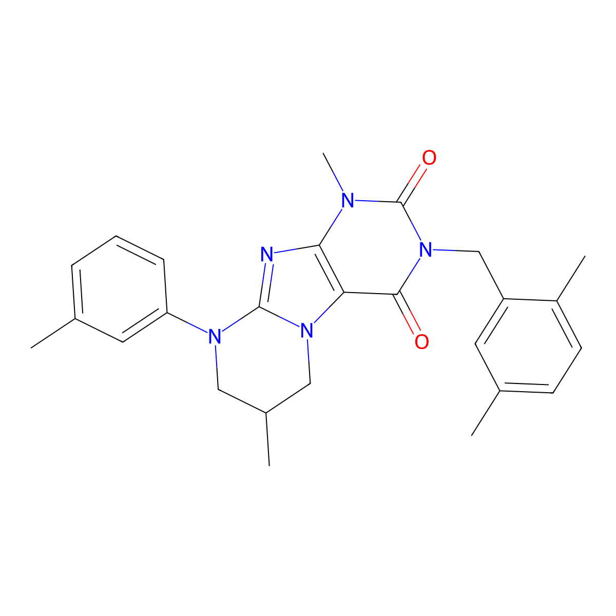 3-[(2,5-dimethylphenyl)methyl]-1,7-dimethyl-9-(3-methylphenyl)-7,8-dihydro-6H-purino[7,8-a]pyrimidine-2,4-dione molecular structure, CAS 846029-26-3
