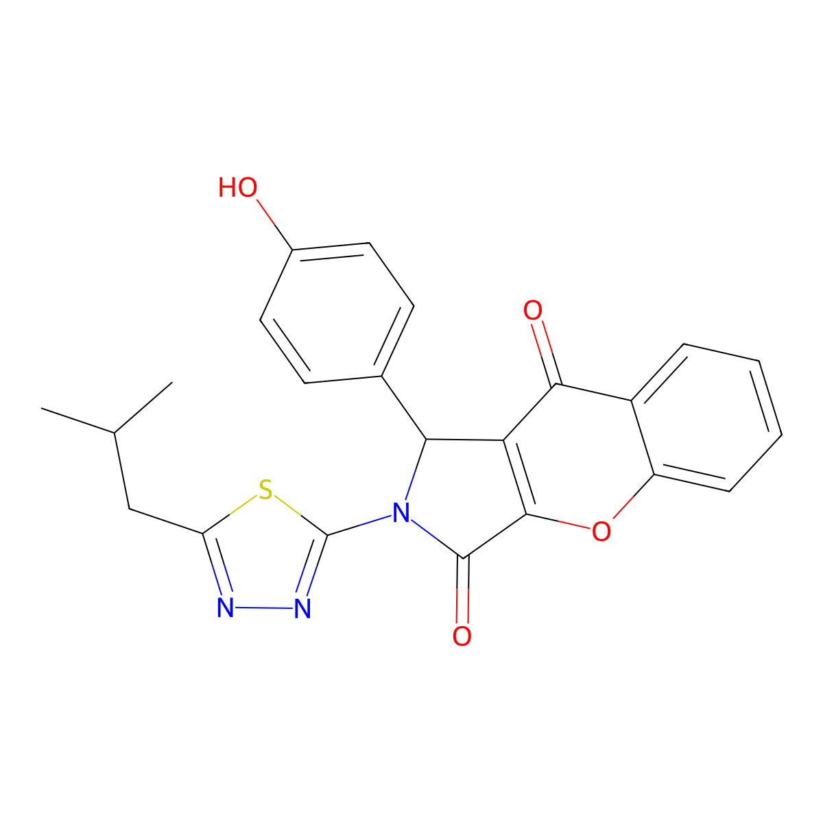 1-(4-Hydroxyphenyl)-2-(5-isobutyl-1,3,4-thiadiazol-2-yl)-1,2-dihydrochromeno[2,3-c]pyrrole-3,9-dione molecular structure, CAS 846029-88-7