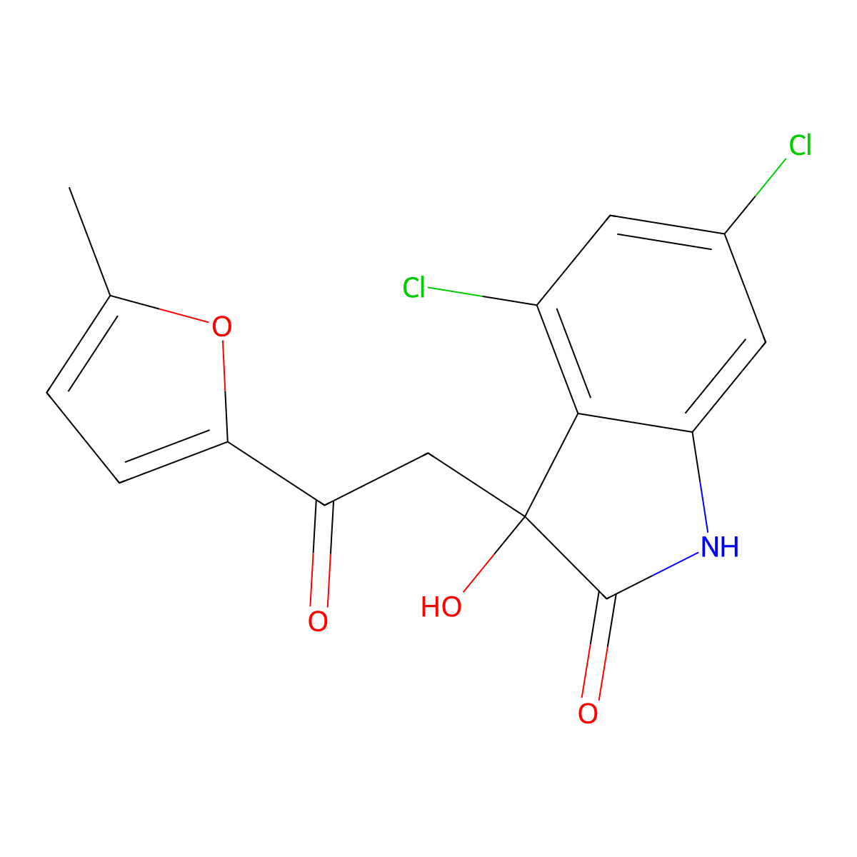 4,6-dichloro-3-hydroxy-3-[2-(5-methylfuran-2-yl)-2-oxoethyl]-1H-indol-2-one molecular structure, CAS 846030-24-8
