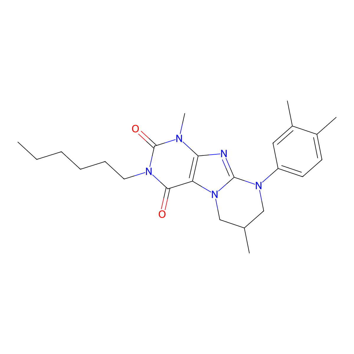 9-(3,4-dimethylphenyl)-3-hexyl-1,7-dimethyl-7,8-dihydro-6H-purino[7,8-a]pyrimidine-2,4-dione molecular structure, CAS 846030-87-3