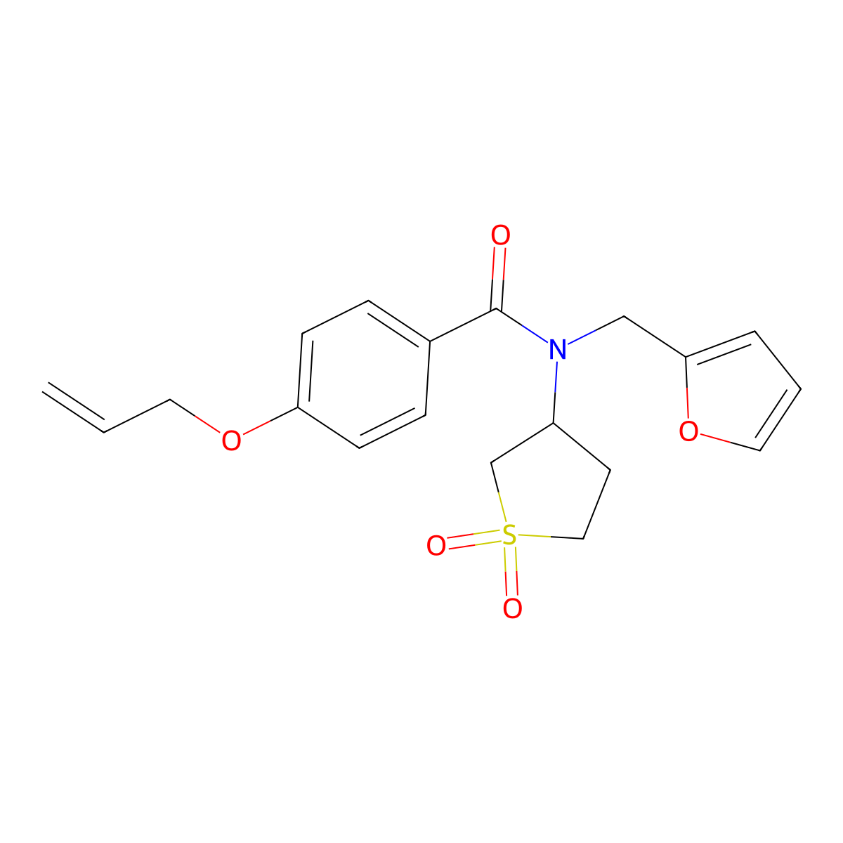 N-(1,1-dioxidotetrahydrothiophen-3-yl)-N-(furan-2-ylmethyl)-4-(prop-2-en-1-yloxy)benzamide molecular structure, CAS 846030-93-1