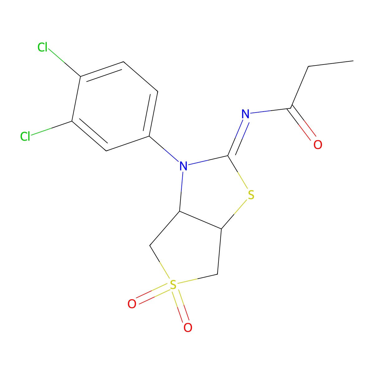 (Z)-N-(3-(3,4-dichlorophenyl)-5,5-dioxidotetrahydrothieno[3,4-d]thiazol-2(3H)-ylidene)propionamide molecular structure, CAS 846061-45-8