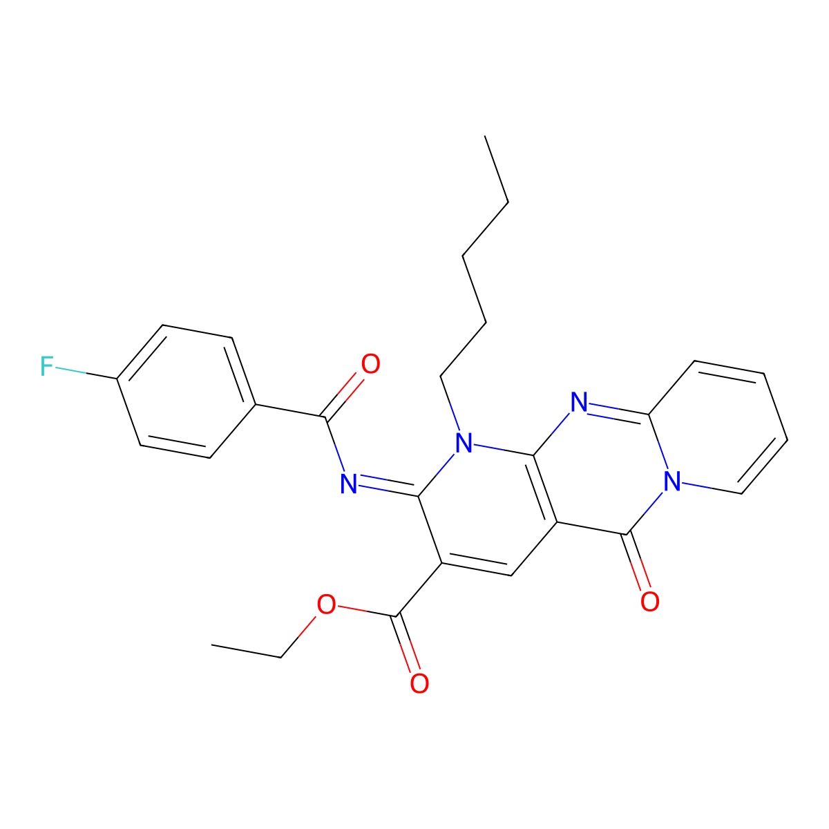 ethyl 2-[(4-fluorobenzoyl)imino]-5-oxo-1-pentyl-1,5-dihydro-2H-dipyrido[1,2-a:2,3-d]pyrimidine-3-carboxylate molecular structure, CAS 846061-56-1